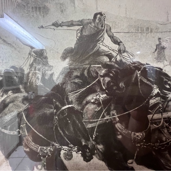 Antique Ulpiano Checa Framed Litho Print “The Chariot Race Crash, Wall Art, Neoc - Picture 3 of 9